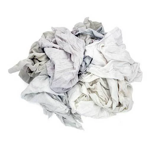 Reclaimed White Knit T-Shirt Rags, Compressed 25 lbs Bag