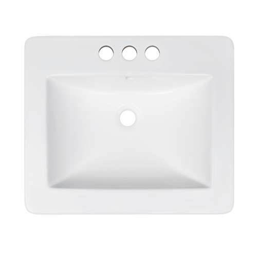 Envy Topmount Porcelain Vanity Sink, Rectangular, Three Faucet Hole, White, 21-1/4 in x 18-3/8 in x 7-1/8 in