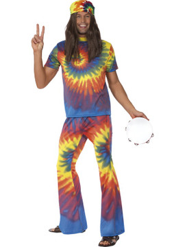 1960's Tie Dye Top and Flared Trousers Mens Costume