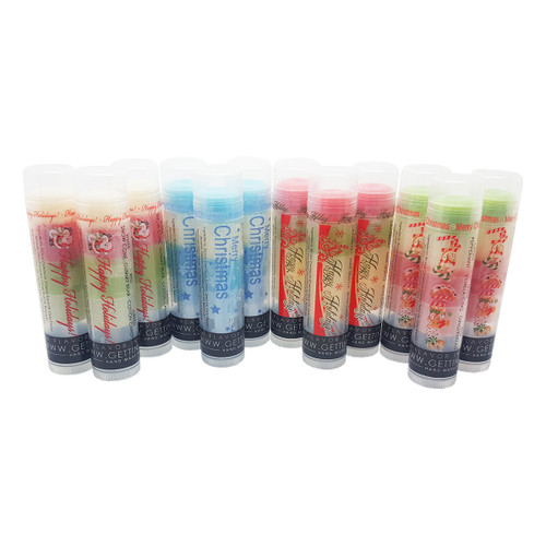 Lip Balm Christmas Mouthy 12 Pack

Here you go Gettin Lippy fans a 12 pack of Christmas lip balms for all of your favorite people! These are a must have for Stocking Stuffers, Teacher Gifts or anyone on your Christmas List! You're going to go wild over these 12 moisturizing and multi flavored lip balms! Each tube offers 3 flavors... they are just waiting for you to try them all! The colors in the tubes are beautiful BUT they are only to show you what flavor you are on, or going to next!

For example: The first tube on the left in the picture of our Lip Balm Christmas Mouthy 12 Pack... The first flavor you will enjoy is the Snow Cone for the whole white section, once the white is all gone you will go to the red which is Gummy Bear and then onto green and enjoy Cotton Candy!  

All of our lip balms no matter what color in the tube... apply clear to the lips!

Below you will find a complete list of each lip balm and the wonderful flavors you will enjoy. When you get our 12 Mouthy Christmas Lip Balms you will enjoy 3 of each of the lip balm combinations with plenty to share with all of your friends to enjoy the flavors! These lip balms are moisturizing and are amazing! By Ordering our Lip Balm Christmas Mouthy 12 Pack YOU SAVE $9.00!!

(3) of 1 ~ Happy Holidays ~ White: Snow Cone,  Red: Gummy Bear,  and Green: Cotton Candy

(3) of 2 ~ Merry Christmas ~ Blue: Raspberry,  White: Butter Cream,  and Blue: Fruit Punch

(3) of 3 ~ Happy Holidays ~ Red: Cranberry,  Green: Mint Truffle,  and White: White Chocolate

(3) of 4 ~ Merry Christmas ~ Green: Peppermint,  White: Vanilla Icing,  and Red: Gingerbread 

*** These are shown in the picture from left to right

Gettin Lippy flavored lip balms:

The first ever multi-flavored lip balm... NEVER get tired of just one flavor!
Unlike other lip balms, Gettin Lippy lip balms are made to deliver the BEST moisturizing lip balm
Moisturizing, and make your lips feel like silk!
Long lasting, but you might want to reapply for the wonderful aroma to enjoy!
No sticky feeling on your lips!
Best Lip Balm!!!
Apply Clear to Lips!
Great gift idea for holidays, special occasions, or to share with friends!

MADE IN THE USA!!