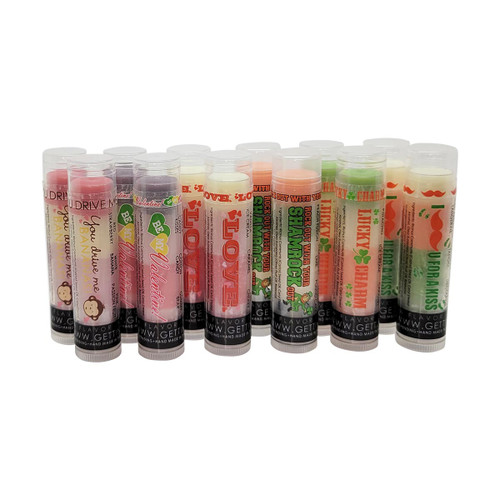 Lucky in Love – Valentine's & St. Patrick's Day 12 Pack

Product Description:

Get ready to pucker up and party, Gettin Lippy style!

Introducing Lucky in Love — our ultimate 12-pack of layered lip balm goodness that celebrates both the sweet side of Valentine’s Day and the playful charm of St. Patrick’s Day. Each balm is bursting with three layers of festive flavors, so your lips stay soft, silky, and seriously kissable all season long.

The vibrant layers? Just for fun — every balm glides on clear while delivering moisture magic and flavor-packed flair.

Here’s What You Get (2 of Each Flavor Combo):
Valentine’s Day Combos:

You Drive Me Banana’s
  ‣ Red: Strawberry
  ‣ White: Banana
  ‣ Pink: Passion Fruit

BE MY VALENTINE!
  ‣ Purple: Candy Kisses
  ‣ Pink: Cotton Candy
  ‣ Red: Gummy Bear

LOVE
  ‣ White: Vanilla Ice Cream
  ‣ Pink: Caramel
  ‣ Red: Cherry

St. Patrick’s Day Combos:

Rock Out with your SHAMROCK out!
  ‣ Orange: Mango Peach Fusion
  ‣ Green: Strawberry Lime
  ‣ White: Lemon Pound Cake

Lucky Charm
  ‣ Green: Pistachio
  ‣ White: Vanilla
  ‣ Orange: Caramel

I Mustache U for a KISS
  ‣ White: Iced Pineapple Tangerine
  ‣ Orange: Tangerine Tango
  ‣ Green: Honeysuckle Nectarine

Why You'll Love It:

12 tubes = 36 delicious flavor layers

Silky, non-sticky, and ultra-hydrating

Fun and festive for both holidays

Apply clear – perfect for everyone

Pairs perfectly with our lip balm holders and safety keychain wristlets

Makes an amazing gift for friends, teachers, co-workers, or... yourself!

Save When You Bundle:

Buying the full Lucky in Love 12-Pack saves you — and you'll unlock even better deals with bulk pricing!

Get Kissably Soft Lips – The Festive Way!

Whether you're feelin' flirty this February or lucky this March, these Gettin Lippy balms will have your lips smilin’ all day long.

MADE IN THE USA!!