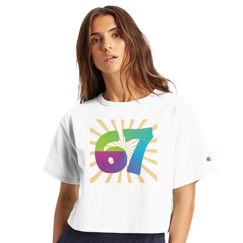 White 67 champion crop top t-shirt
