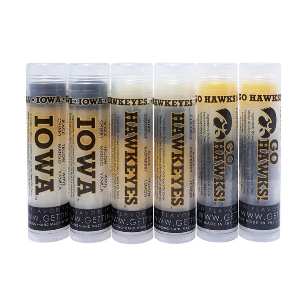 Chatty Hawks – 6-Pack Hawkeye Lip Balm

Here you go, Iowa Hawkeye fans! 
Get ready to show your school spirit with our Chatty Hawks 6-Pack — a bold, black-and-gold tribute to your favorite team in the form of flavor-packed, 3-layer lip balms!

Each balm features 3 deliciously unique flavors, so you’ll never get bored! While the layers are bursting with color, the balm always applies clear to your lips for everyday wear — on campus, at the tailgate, or watching from home.

Flavors Included (2 of each):

Iowa: Black: Cherry | Yellow: Mango | White: Vanilla

Hawkeyes: White: Coconut | Black: Raspberry | Yellow: Lemon

Go HAWKS!: Yellow: Pina Colada | White: Pear | Black: Passion Fruit

Why You’ll Love It:

Triple-layered for flavor and fun

Glides on clear with a silky, non-sticky feel

Moisturizing and long-lasting hydration

Safe for all ages and skin types

Paraben-free, phthalate-free, cruelty-free

Proudly Made in the USA

Pairs Perfectly With:

Lip Balm Holders – for easy grab-n-go game days
Safety Keychain Wristlets – match your Hawkeye gear!

Perfect For:

University of Iowa fans

Football tailgate swag

College care packages

Gifts for friends, students, alumni, or yourself!

Add the Chatty Hawks to your lip care routine and rep your team with flavor and flair — only from Gettin Lippy. 

MADE IN THE USA!!