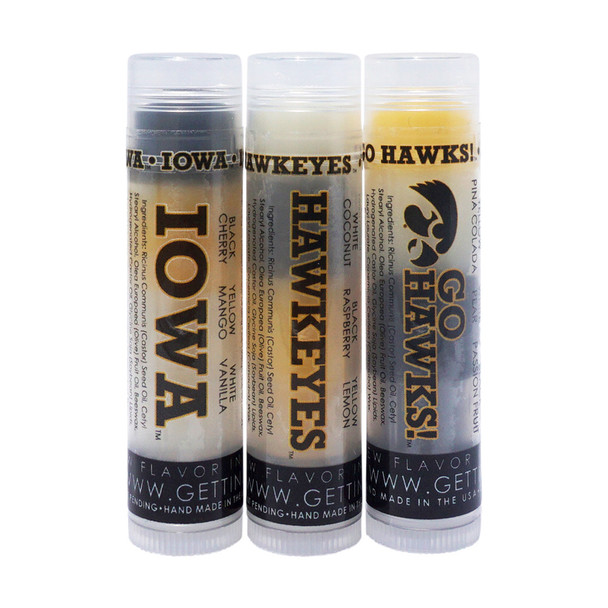 Feisty Hawks – 3-Pack Lip Balm Tribute to Iowa Pride

Here you go, University of Iowa Hawkeye Fans! 
Say hello to the Feisty Hawks — a powerful 3-pack of flavor-layered lip balms bursting with team pride and delicious combinations!

Each balm has 3 bold layers of flavor, designed in Hawkeye-inspired colors, but remember — all balms apply clear to the lips for everyday use.

Flavors Included:

IOWA – Black: Cherry • Yellow: Mango • White: Vanilla

HAWKEYES – White: Coconut • Black: Raspberry • Yellow: Lemon

GO HAWKS! – Yellow: Pina Colada • White: Pear • Black: Passion Fruit

Why You'll Love It:

Three layers of moisture & flavor in every tube

Applies clear with a smooth, non-sticky finish

Long-lasting hydration with a silky feel

Great for gifting or sharing with fellow Hawkeyes

Pairs Perfectly With:

Lip Balm Holders – Keep your Hawkeye balm handy on game day

Safety Keychain Wristlets – Match your team colors in style

Made in the USA with Love & Team Spirit

Gettin Lippy balms are made using nourishing ingredients, are paraben-free, phthalate-free, cruelty-free, and safe for all skin types.

Perfect For:

Gifting fellow Iowa fans

Tailgate swag bags

Student welcome kits

Everyday Hawkeye spirit!

Support your team and treat your lips with the Feisty Hawks 3-Pack — only from Gettin Lippy. GO HAWKS! 

MADE IN THE USA!!