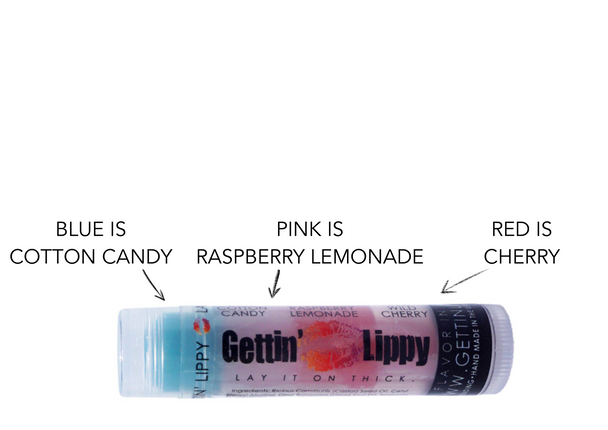 Berry Sweet Treat – Cotton Candy, Raspberry Lemonade & Cherry Lip Balm

Say hello to “Berry Sweet Treat” — your new favorite triple-layered lip balm from Gettin Lippy!

Packed with three sweet and fruity flavors, this balm brings the fun and flavor right to your lips. Start with Blue Cotton Candy, glide into Pink Raspberry Lemonade, and finish with a burst of Red Cherry. Every layer is as smooth as silk and applies completely clear, no matter the color!

Whether you're gifting, treating yourself, or adding something fun to a party favor bag, this lip balm is as playful as it is pampering. And don’t forget — it pairs perfectly with our Lip Balm Holders and Safety Keychain Wristlets for the ultimate on-the-go lip care!

Flavor Breakdown:

Blue: Cotton Candy

Pink: Raspberry Lemonade

Red: Cherry

Why You’ll Love It:

3 flavors in 1 colorful tube

Applies clear – no color on your lips!

Silky smooth and non-sticky

Long-lasting hydration

Moisturizes dry lips naturally

Great for kids, teens & adults

Made in the USA with high-quality ingredients

Fun gift idea for birthdays, party favors, or just because!

Buy More, Save More! Stock up and share the sweetness.

Perfect Pairing:

Pairs effortlessly with our Lip Balm Holders and Safety Keychain Wristlets — never lose your favorite lip balm again!

MADE IN THE USA!!