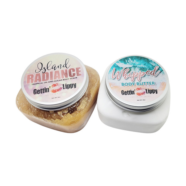Whipped Body Butter & Island Radiance Tropical Oils and Sugar Scrub Set 

Elevate your skincare routine with the perfect duo for radiant, silky-smooth skin. Our Whipped Body Butter and Island Radiance Tropical Oils and Sugar Scrub work together to exfoliate, hydrate, and deeply nourish, leaving your skin irresistibly soft and glowing. 

Step 1: Island Radiance Tropical Oils and Sugar Scrub 

Begin your self-care ritual with this luxurious scrub, crafted with organic turbinado sugar and infused with tropical oils like coconut, macadamia nut, kukui nut, and passion fruit. The sugar crystals gently buff away dull, dry skin, revealing a fresh, radiant glow. The tropical oils provide intense hydration, while the microcrystalline shimmer gives your skin an island-inspired touch. Perfect for creating smooth, polished skin without any greasy residue. 

Step 2: Whipped Body Butter 

Complete your routine with our rich and velvety Whipped Body Butter. Its soft, fluffy texture absorbs effortlessly, delivering long-lasting hydration. Formulated to lock in moisture, it leaves your skin feeling silky-smooth without any greasy finish. Ideal for all skin types, this unscented body butter is a luxurious treat your skin will love. 

Why You'll Love This Duo: 

Exfoliate & Renew: The sugar scrub gently removes dead skin cells, enhancing your skin’s natural glow. 
Hydrate & Nourish: Lightweight tropical oils and the whipped body butter deliver intense moisture and protection. 
Gentle & Safe: Free from parabens, sulfates, phthalates, and other harsh chemicals. 
Vegan & Cruelty-Free: Made with care for your skin and the planet. 

Key Features: 

Paraben-Free 
Sulfate-Free 
Alcohol-Free 
Vegan 
Cruelty-Free 
Unscented 

Shelf Life: Minimum 1 year when stored in a cool, dry place away from heat and light. 

How to Use: 

Apply the Island Radiance Tropical Oils and Sugar Scrub to damp skin, massaging gently in circular motions. Rinse thoroughly. 
Follow with the Whipped Body Butter, applying a generous amount to clean, dry skin for all-day hydration and softness. 

Pamper yourself with this indulgent skincare set and transform your routine into a tropical getaway. Treat your skin to the nourishing care it deserves with our Whipped Body Butter & Island Radiance Tropical Oils and Sugar Scrub combo.