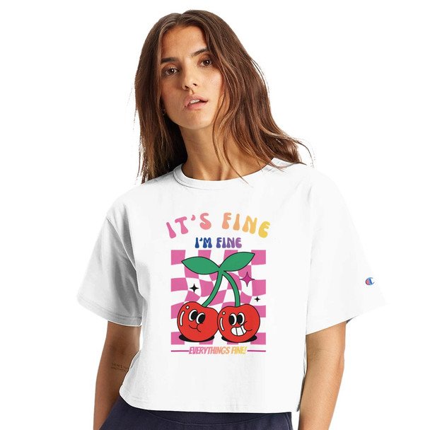 It’s Fine, I’m Fine – Everything’s Fine Double Cherries | Champion Crop Top

Sometimes life is messy, chaotic, or just plain ridiculous—and this tee says it all: “It’s Fine, I’m Fine, Everything’s Fine.” The playful double cherries artwork brings the perfect mix of cute and sarcastic, featuring one cherry smiling sweetly and the other giving that classic “it’s fine… but not really” expression we all know and love.

Crafted from 100% cotton jersey, this Champion® women’s cropped tee is soft, breathable, and made for all-day comfort. The trendy cropped fit pairs effortlessly with high-waisted jeans, shorts, leggings, or joggers, giving you a stylishly relaxed look without sacrificing comfort.

Built with double-needle stitching, a 1" bound ribbed collar, and the iconic Champion “C” patch on the left cuff, this tee combines quality construction with a bold, sassy vibe. Whether you're running errands, hanging out with friends, or just embracing the chaos of the day, this shirt brings humor and confidence to your wardrobe.

Available in Black, Navy, White, and Oxford Gray and inclusive sizes S–2XL, it’s the perfect graphic crop tee for trend lovers and anyone who appreciates a little sarcastic charm.

Features

Cute + sarcastic double cherries design

“It’s Fine, I’m Fine, Everything’s Fine” graphic

100% cotton jersey for a soft, breathable feel

Cropped fit for a trendy, flattering look

Double-needle stitching for durability

Champion “C” patch logo on left cuff

Available in Black, Navy, White, Oxford Gray

Sizes S–2XL