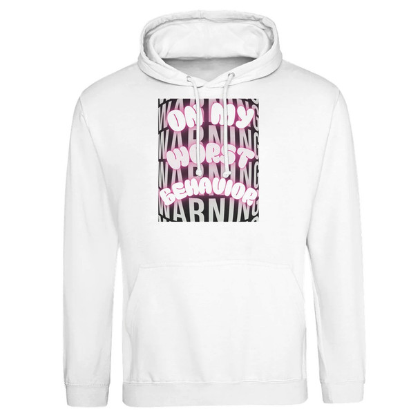 Some days you behave… and some days you show up On Your Worst Behavior.

This bold hoodie brings serious attitude with a design that pops — a warning-style background layered behind neon bubble lettering that proudly announces you're not here to play it safe. Whether you're running errands, grabbing coffee, or just feeling a little extra spicy, this hoodie lets everyone know the vibe before you even say a word.

Printed on the Premium Unisex Pullover Hoodie | JustHoods JH001, this piece is all about comfort, style, and confidence. Made with a soft ringspun cotton and polyester blend, it delivers that cozy, lived-in feel from the very first wear while still holding up beautifully wash after wash. And because we do everything with a little Gettin Lippy attitude, this hoodie isn’t just comfy — it’s a whole mood. Pair it with your favorite jeans, leggings, or joggers and let the neon warning do the talking.

Available in classic Black, White, or Heather Grey making that vibrant design stand out even more. Why You'll Love It: Super soft ringspun cotton/poly blend for all-day comfort Premium unisex fit that looks great on everyone Cozy pullover style with adjustable hood Perfect for layering in cooler weather Bold neon “On My Worst Behavior” design that turns heads Whether you're feeling a little rebellious or just embracing your fun side, this hoodie is your new go-to for cozy comfort with a confident edge.

Available Colors: Black, White, & Heather Grey Fit: Unisex – true to size for a relaxed, comfortable fit