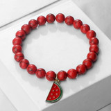 Natural Stone Elastic Watermelon Pendant Bracelet