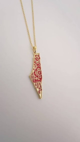 Palestinian Tatreez Map Necklace – Gold & Crimson