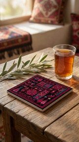 Palestinian Tatreez Storywork Ceramic Coaster