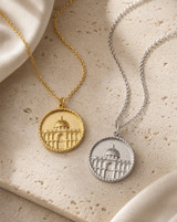 Dome of the Rock heritage necklace in gold, shown with the silver version
