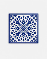 Cobalt blue and white Palestinian floral tile ceramic coaster
