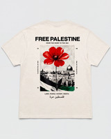 Icy Rock oversized t-shirt front and back flat lay with small black Arabic Falasteen Horra script and 1948 date on chest