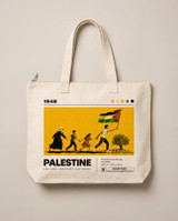 Palestine 1948 tote bag shown with top zipper closure and dual canvas handles