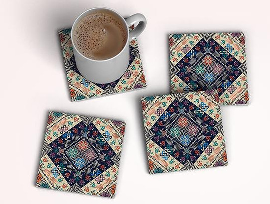 Butterfly Ceramic Square Coaster with Insulation Pad | Tatreez Coaster 