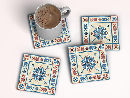 Butterfly Ceramic Square Coaster with Insulation Pad | Tatreez Coaster 