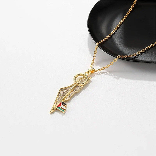 Key Shape - Palestine Map Pendant Chain Necklaces
