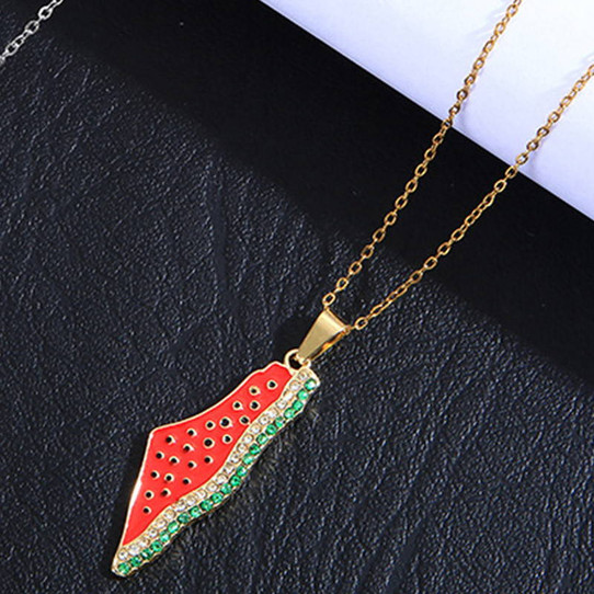  Enamel Watermelon Crystal Pendant Necklace  