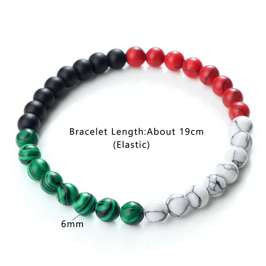 Palestine Flag Natural Stone Bead Bracelet — 6mm Palestinian Jewelry