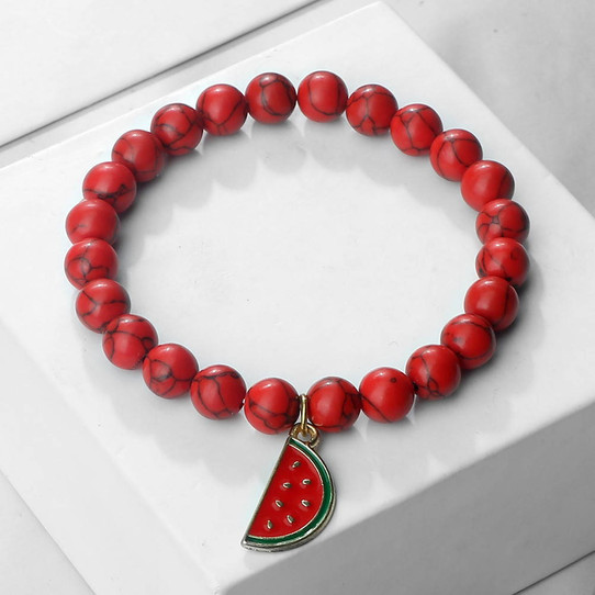 Palestine Watermelon Natural Stone Bracelet — Elastic Pendant