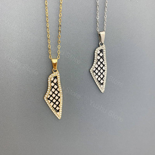Geometric Palestine Map Pendant Necklace — Gold & Silver