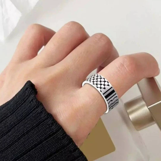 Khatem Keffiyeh Adjustable Ring — Palestinian Pattern Silver Ring