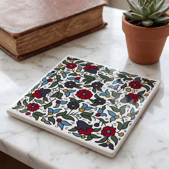 Khalili Hebron Ceramic Coaster — Palestinian Pottery Heritage Decor