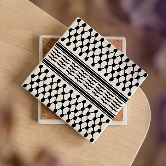 Palestinian Keffiyeh Pattern Ceramic Coaster — Palestine Home Decor
