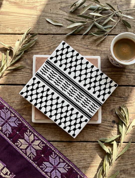 Palestinian Keffiyeh Pattern Ceramic Coaster — Palestine Home Decor