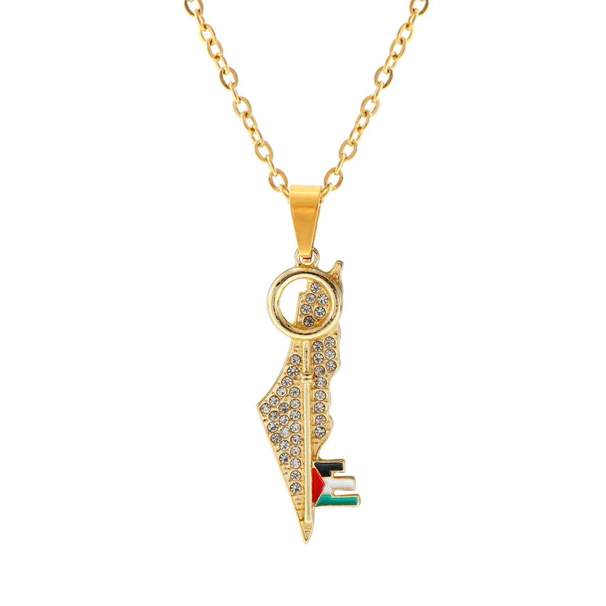 Key Shape - Palestine Map Pendant Chain Necklaces Key Shape - Palestine Map Pendant Chain Necklaces