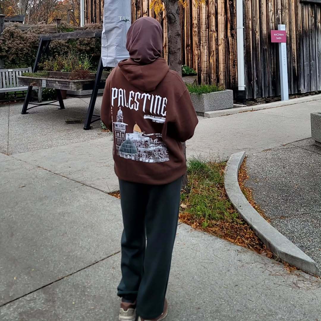 Customer wearing Palestine hoodie
