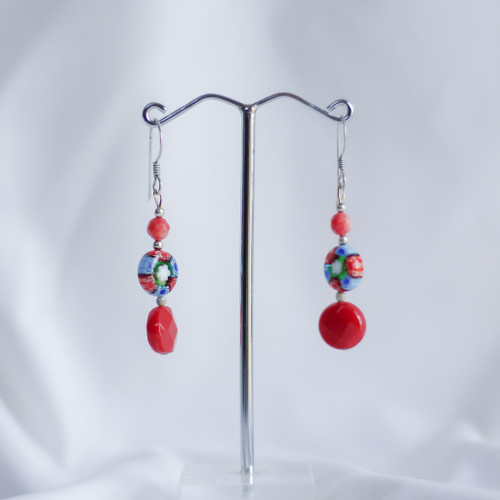 Coral and Glass Bead Earrings