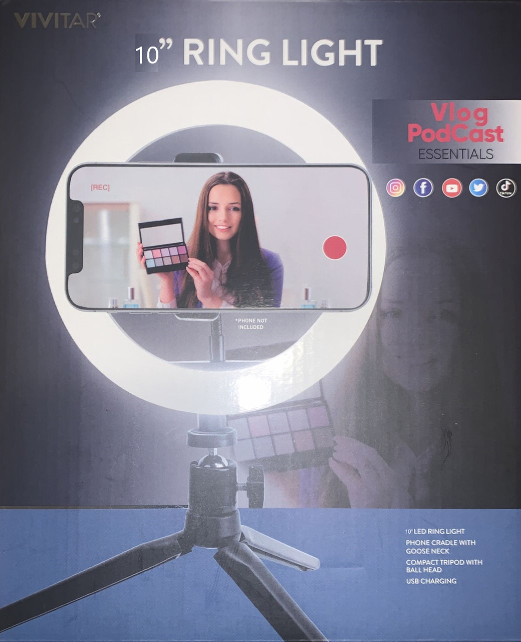 10 Inch LED Selfie Photography Ring Light 1m Silver/Black
