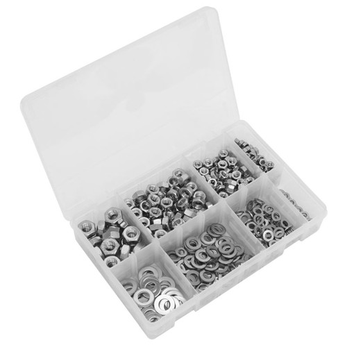 AB077NW Stainless Steel Nut and Washer Assortment 500pc M5-M10