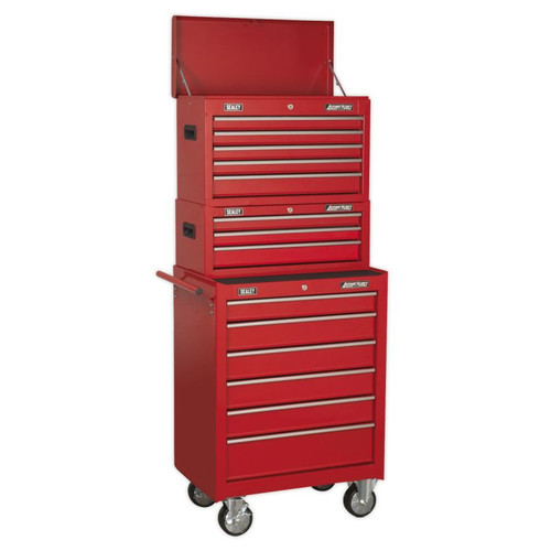AP22STACK Topchest, Mid-Box & Rollcab 14 Drawer Stack - Red