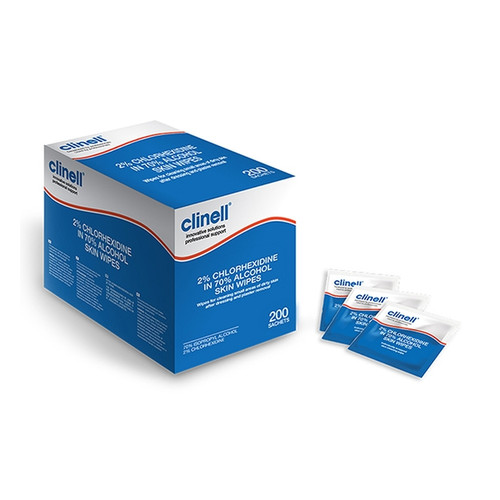 Clinell Skin Prep Wipe - Alcohol 70% Chlorhexidine 2% (Pk 200)