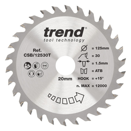 Trend Wood Cordless Circular Saw Blade 125mm x 20mm x 30T