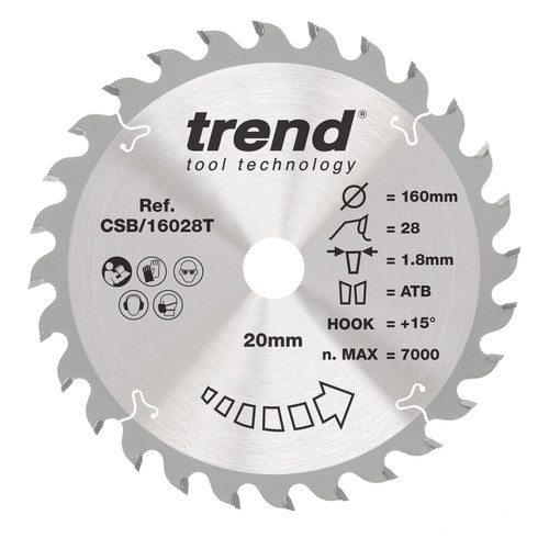 Trend Wood Cordless Circular Saw Blade 160mm x 20mm x 28T
