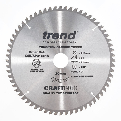 Trend Aluminium/Plastic Circular Saw Blade 216mm x 30mm x 64T