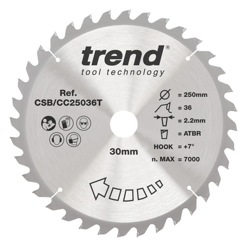 Trend Wood Cordless ATBR Mitre Saw Blade 250mm x 30mm x 36T