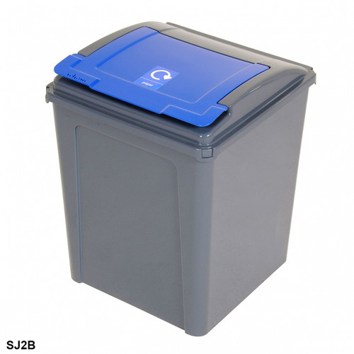 Lift Top Recycling Bin Grey 50ltr with Blue Lid