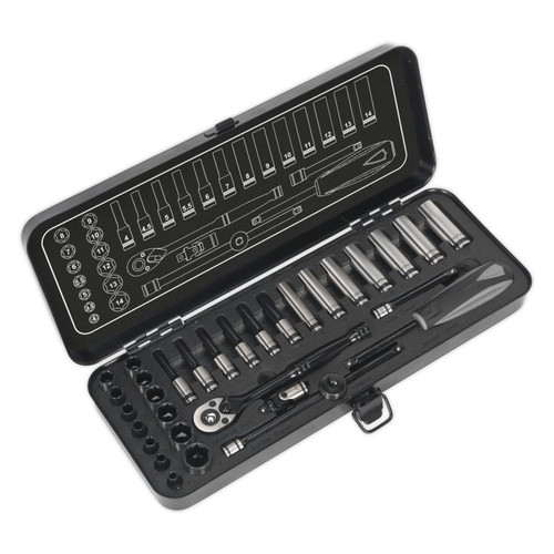 AK7970 Socket Set 1/4in Sq Dr 6pt WallDrive Metric Black Series 32pce