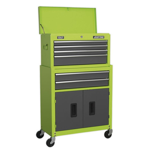 AP2200BBHV Topchest & Rollcab Combo 6 Drawer- Hi-Vis Green/Grey