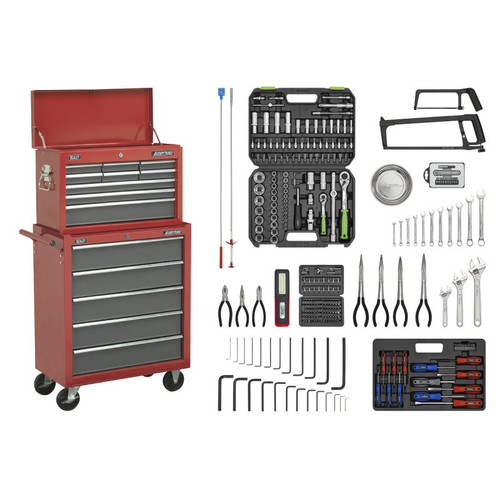 AP2250BBCOMBO Topchest & Rollcab Combo 14 Drawer-Red/Grey & Tool Kit 239pce