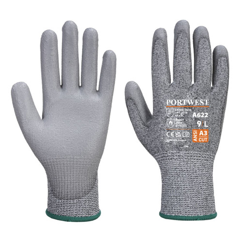 A622 MR Cut PU Palm Glove Grey XL