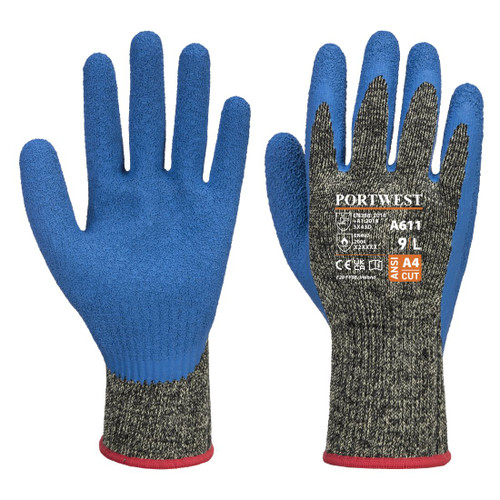 A611 Aramid HR Cut Latex Glove Black/Blue M