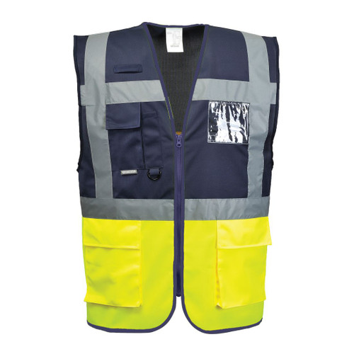 C276 Paris Hi-Vis Contrast Executive Vest  Yellow/Navy M