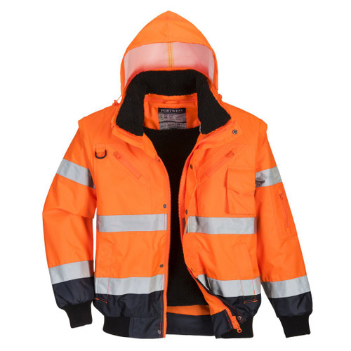 C465 Hi-Vis 3-in-1 Contrast Bomber Jacket  Orange/Navy 4XL