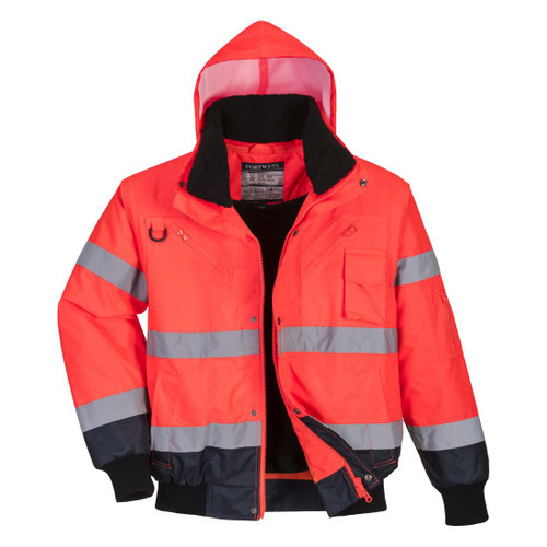 C465 Hi-Vis 3-in-1 Contrast Bomber Jacket  Red/Navy XXL